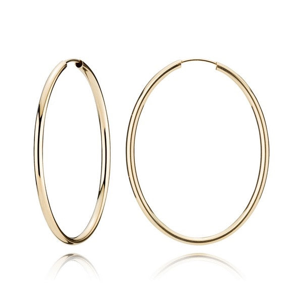 Ovale BNH creoler i 14 kt guld 40x50 mm med vridlås – elegante og slanke øreringe.